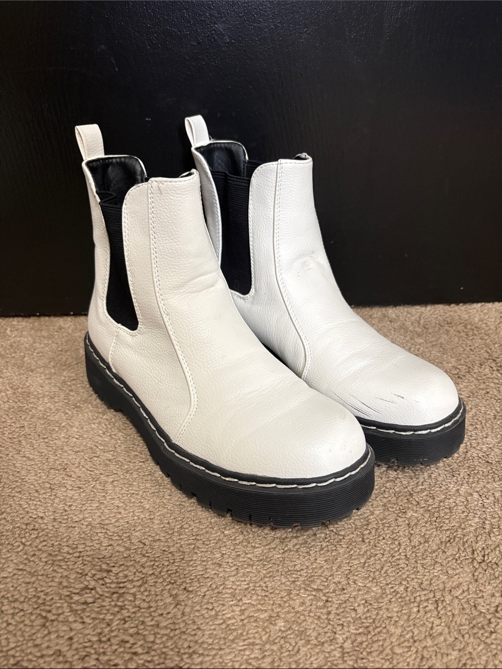 Sincerely Jules White Chelsea Platform Booties with Black Elastic
